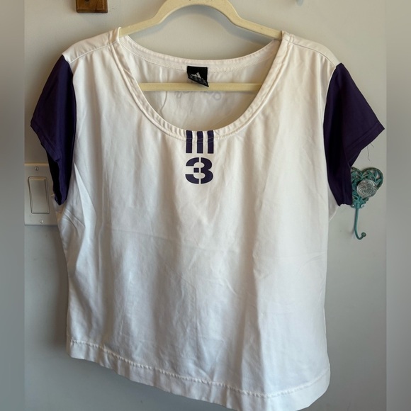 adidas White and Purple Short Sleeve Tee - Picture 1 of 4